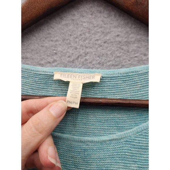 Eileen Fisher Womens Aqua Blue Organic Linen Loose Fit Top PM - Picture 2 of 4